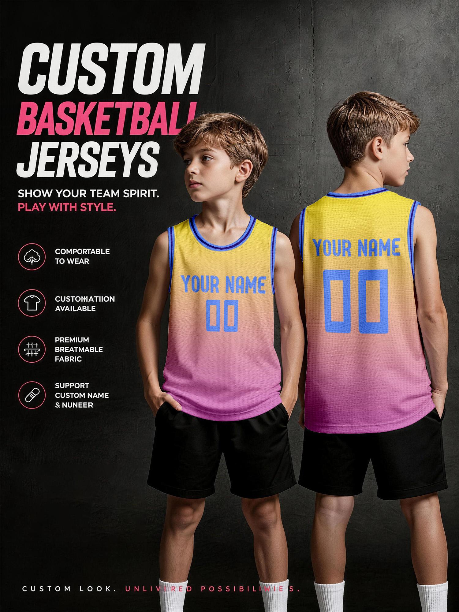 Embellish Knit - Yellow‑Pink Gradient Blue Trim Custom Basketball