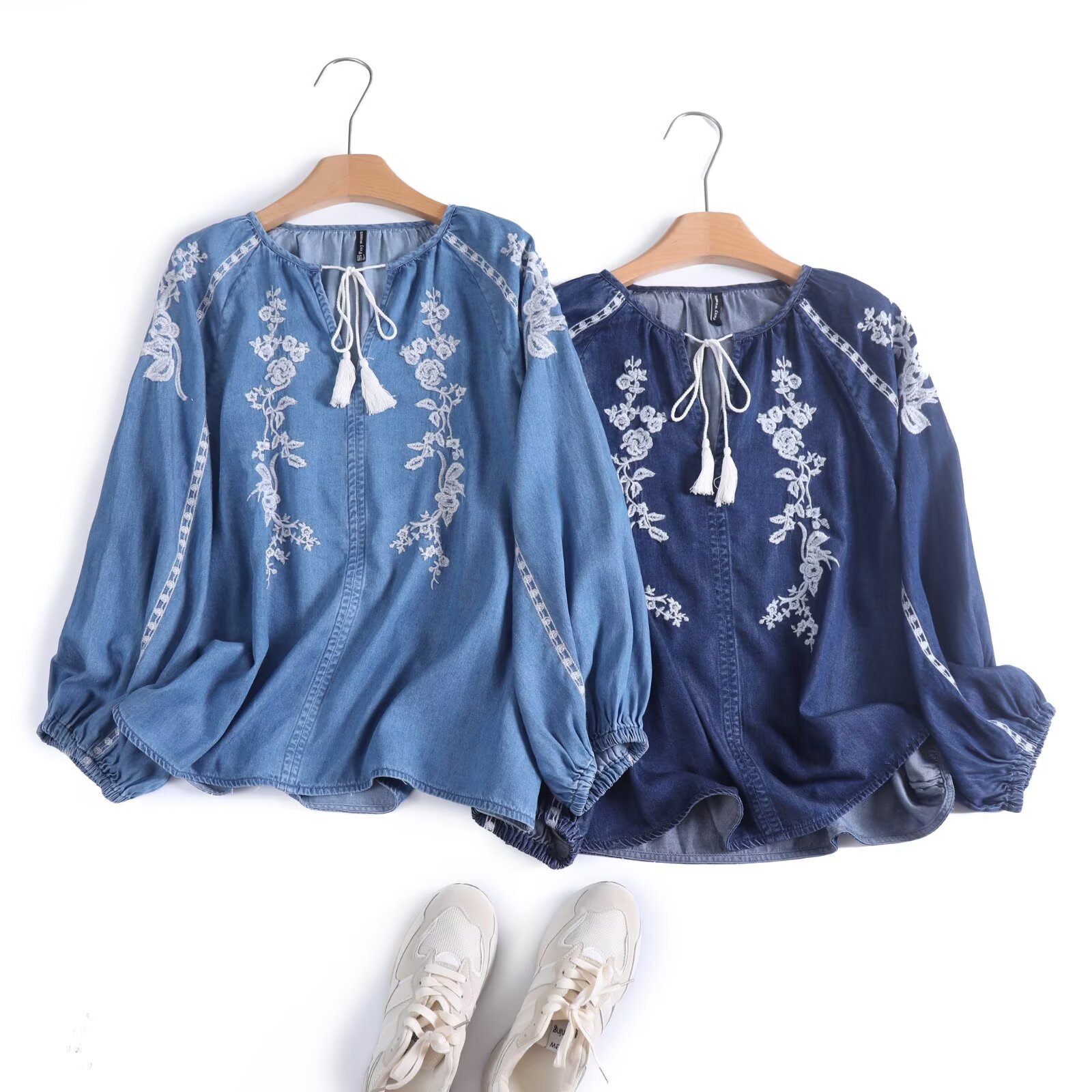 Women Denim Blouse Top Flower  - Tassel Fringe Trim recension och pris