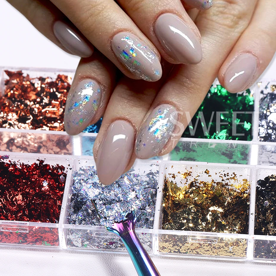 12 Grids Golden Foils Nails Gl - Glitter Vinyl Roll recension och pris
