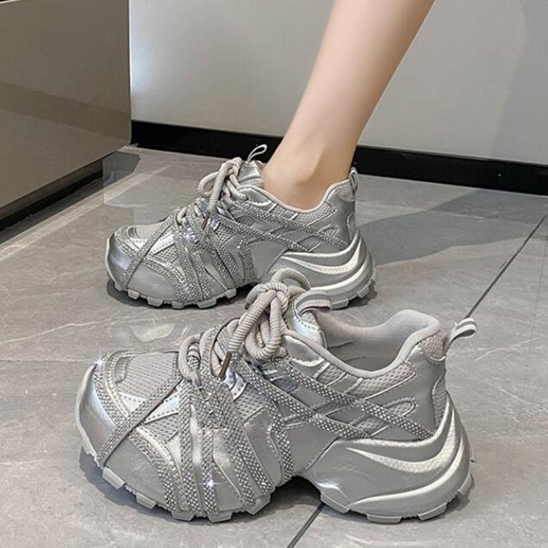 7CM Chunky Sneakers Women Casu - Crystal Mesh Fabric recension och pris